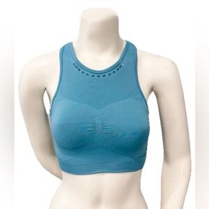 Gymshark Blue DRY Seamless High Neck Racerback Sports Bra Crop Top | XS